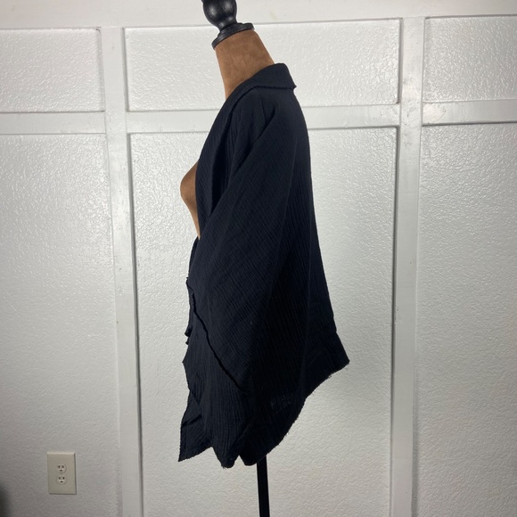 Grade & Gather Black Textured Cotton Open Front Kimono Wrap Cardigan Women’s M - Picture 4 of 10